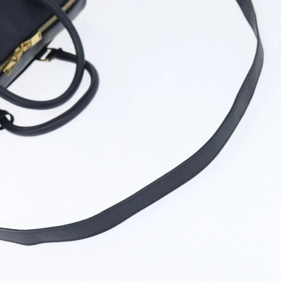 SAINT LAURENT Mini Boston Bag Leather 2way Navy Gold Auth bs30084 - Picture 9 of 16